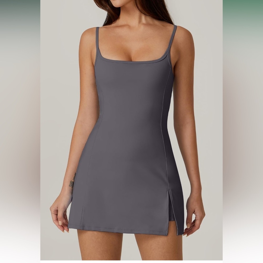 Womens Spaghetti Strap Tennis Dress Shorts Workout Side Slit Active Golf Dresses